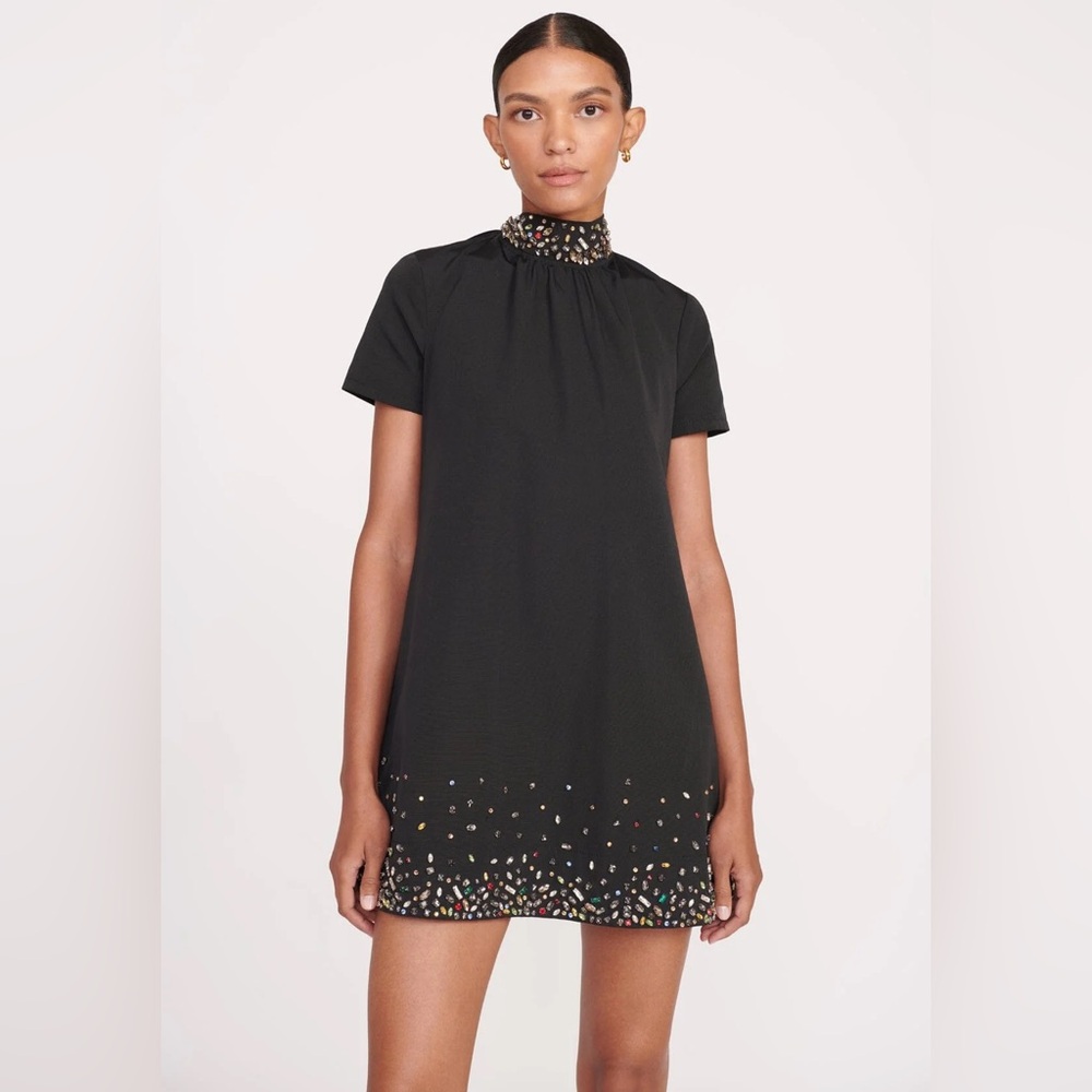 STAUD Ilana mini dress tie back embellished jeweled crystal rainbow short sleeve